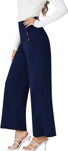 Vista 3 de LYANER Pantalones largos de trabajo con cremallera lateral y cintura alta para mujer