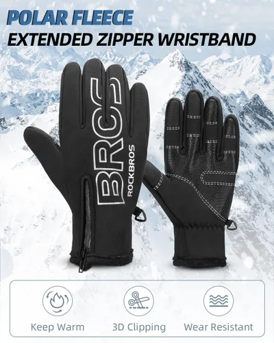 Vista 7 de ROCKBROS Guantes de ciclismo de invierno para hombres y mujeres, resistentes al agua, guantes de pantalla táctil, absorbentes de golpes, guantes