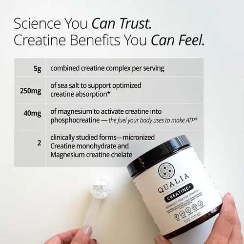 Vista 5 de Qualia Creatine Complejo Avanzado de Creatina 2 Fuentes + Magnesio Absorción Optimizada Rendimiento Muscular, Función Cerebral