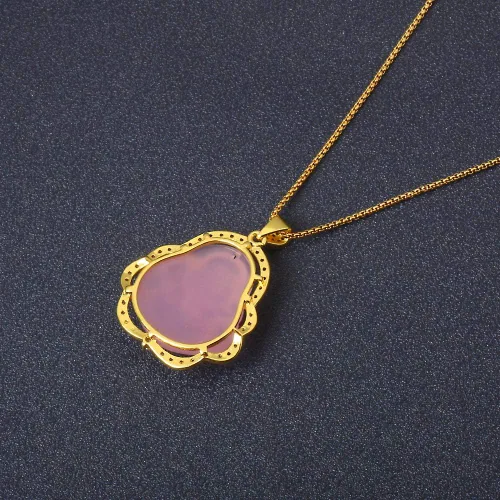 Vista 9 de Collar de llamativo de buena suerte, Dije de lujo de circonia cúbica con cadena chapada en oro de 18 quilates, Regalo de joyería refinada de collar