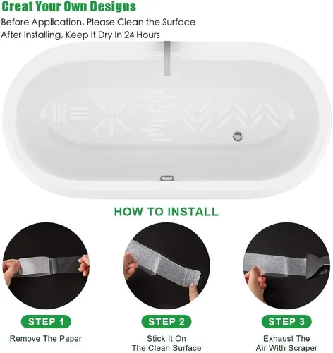 Vista 4 de Tiras antideslizantes para bañera, 18 unidades, adhesivos más grandes, antideslizantes, para bañera, baño, escaleras con raspador prémium