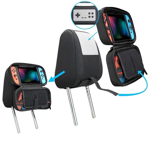 Vista 2 de AcceSolie 2 in 1 Multi-functions Carry Case for Nintendo SwitchSwitch OLED, Car Headrest Mount Holder, Portable Protective Hard Shell Travel Carry