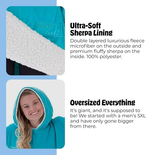 Vista 4 de THE COMFY Original Manta Ponible de Vellón de Microfibra con Forro Sherpa, Diseño Extragrande con Capucha y Bolsillo, De Shark Tank, para Mujeres