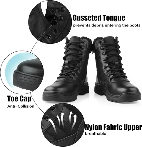 Vista 6 de QUNLON Botas militares tácticas para hombre, con cremallera lateral, ligeras, 8 pulgadas, botas de motocicleta de combate militar para trabajo