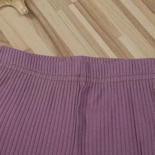 Vista 6 de Ropa para bebé y niña, acanalado, con volantes, manga larga, mameluco, pantalones acampanados, color sólido, otoño, invierno, trajes de 2 piezas