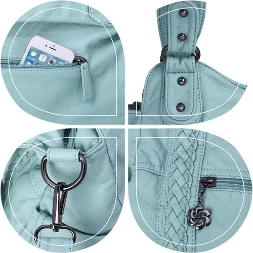 Vista 4 de Angel Barcelo - Bolsa de hombro amplia para mujer, diseño Hobo, cuero lavado