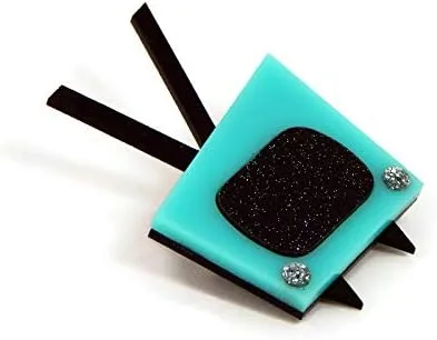 Vista 4 de Vintage Style TV Brooch, Aqua Blue 1950s Mid Century Modern Television Brooch Pin