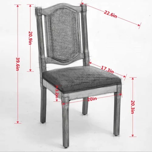 Vista 2 de Solid Wood Rattan-Back Dining Chairs Set of 2 with Linen Cushion & S-Springs, Durable Table & Chair Sets for Dining Room, Kitchen, Cafe, Living Room