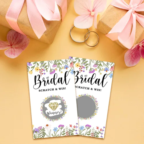 Vista 4 de Tarjetas de juego para raspar para despedida de soltera, boletos de lotería nupcial de flores de primavera, ideas de juegos de despedida de soltera