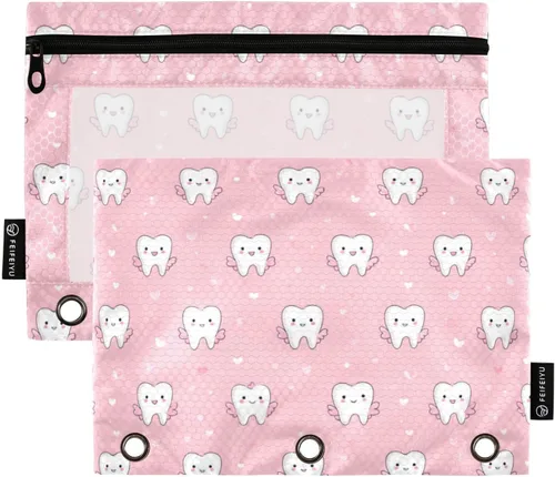 Vista 29 de SHJI Bolsas para carpetas, bolsa de lápices de mármol rosa y azul para carpeta de 3 anillas, paquete de 2 bolsas transparentes con cremallera