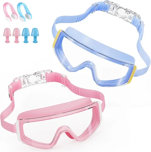 Vista 11 de Aegend Paquete de 2 gafas de natación para niños, marco grande, antivaho, silicona suave, a prueba de fugas, protección UV para niños y niñas de 3 a