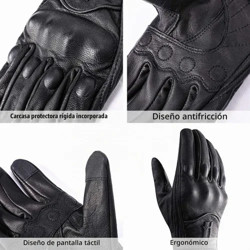 Vista 2 de Harssidanzar Guantes de cuero de motocicleta para hombre pantalla táctil GM028 Negro (actualización)