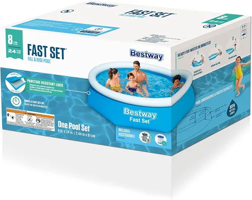 Vista 2 de Bestway Kit de piscina inflable redonda de juego rápido (8 x 24 pulgadas) Incluye bomba de filtro de 330 galones