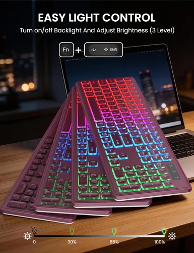 Vista 2 de Wireless Keyboard and Mouse Combo, RGB Backlit, Rechargeable & Light Up Letters, Full-Size, Soft Typing, Sleep Mode, 2.4GHz Quiet Keyboard Set for