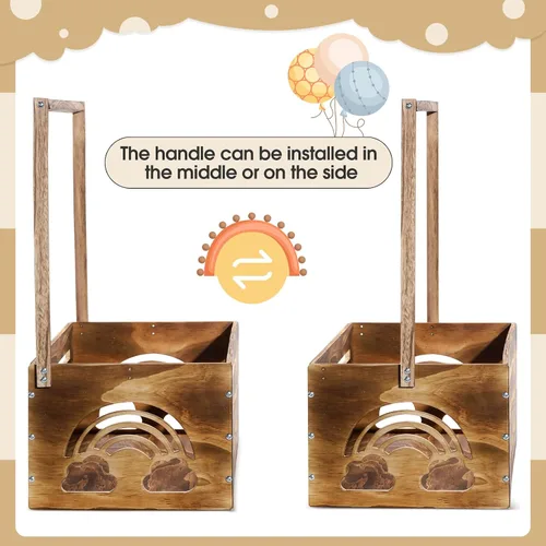 Vista 3 de Yerliker Cesto de madera para baby shower, con asa, cesta de almacenamiento personalizada para niños recién nacidos, regalos de embarazo