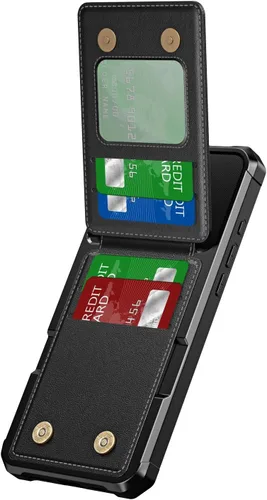 Vista 8 de Dteck Funda para iPhone 16 de 6.1 pulgadas 2024, funda de piel sintética con cierre de botón magnético, ranuras para tarjetas de crédito, función