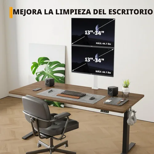 Vista 4 de Hemudu Dual Monitor Articulating Desk Mount Arm Stand - Vertical Stack Screen Supports Two 13 to 34 Inch Computer Monitors with C Clamp White Blanco