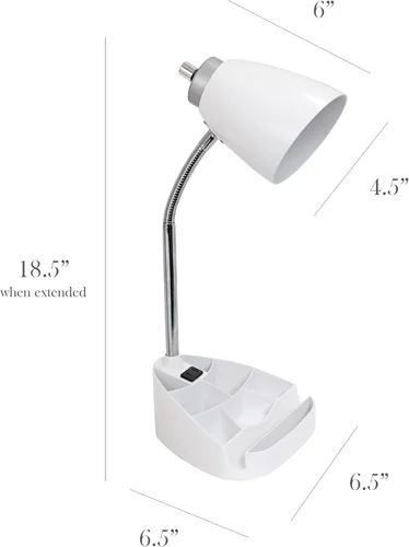 Vista 2 de Simple Designs LD1094-WHT - Lámpara de escritorio todo en uno de cuello de cisne de 18.5 pulgadas con soporte para iPad, soporte para libros y Blanco
