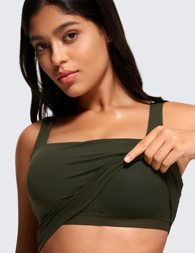 Vista 4 de CRZ YOGA Butterluxe - Brasier deportivo de cuello cuadrado para mujer, camiseta corta sin mangas acolchada con estante integrado para yoga