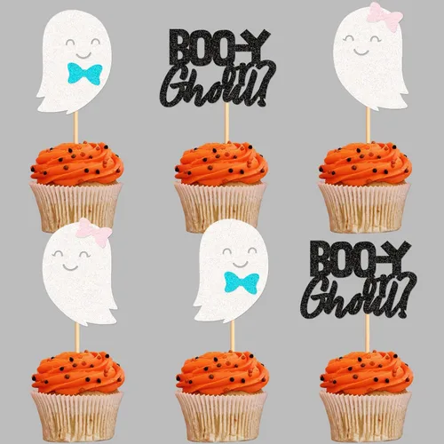 Vista 8 de 24 piezas de Halloween Baby Boo Cupcake Toppers Boo Ghost Cupcake Picks Baby Shower Halloween Boy Girl First Birthday Party Decoración Suministros