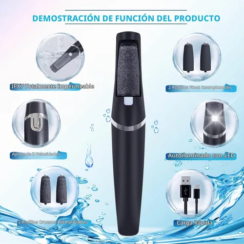Vista 2 de Removedor eléctrico profesional de callos de pies, kit de herramientas de pedicura electrónico recargable, resistente al agua con 4 cabezales