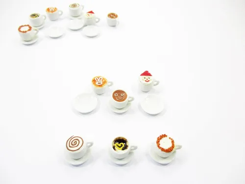 Vista 4 de Casa de muñecas Miniaturas Bebida Bebida Set 6 Taza de Cerámica de Café Mixto Suministro 14174 Mixed coffee cups saucers sets, ceramic mini 6 tea