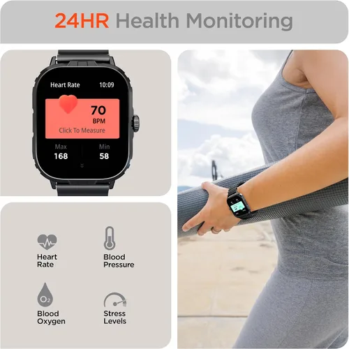 Vista 3 de HyperGear FIT X2 Smartwatch + monitor de actividad física con pantalla LCD IPS grande de 2 pulgadas, frecuencia cardíaca, oxígeno en sangre, calidad