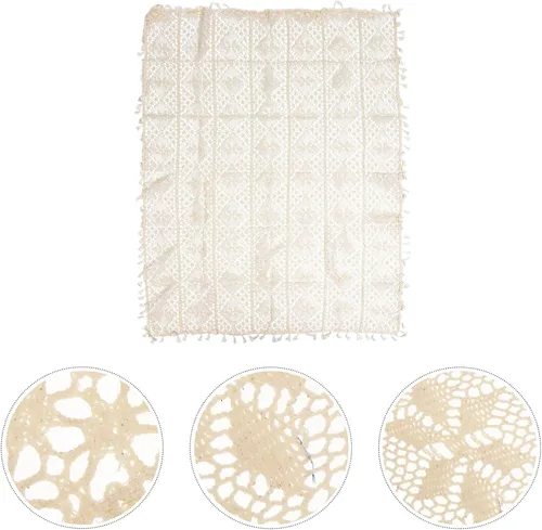 Vista 6 de VOSAREA 1 mantel de punto de yute, rectangular, para mesa vintage, boda, arpillera, camino de mesa con borla de poliéster para piano hueco, 1 ud