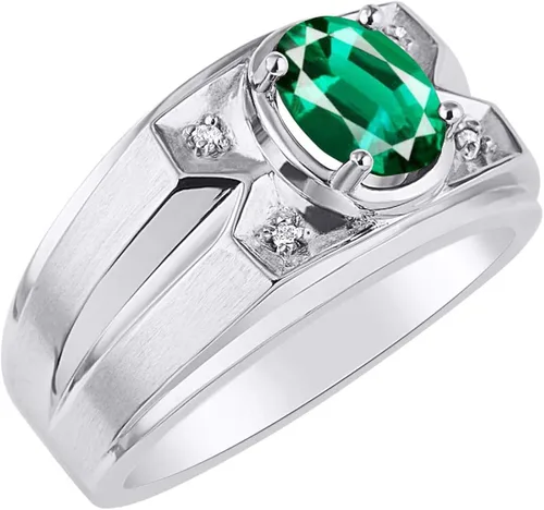 Vista 3 de Rylos Anillos para hombre, anillos de oro blanco de 14 quilates, estilo clásico de diseñador de 0.315 x 0.236in, piedras preciosas ovaladas
