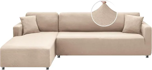 Vista 12 de XINEAGE Funda de sofá modular de alta elasticidad en forma de L, 2 piezas antideslizante con protector de muebles con 2 fundas de almohada