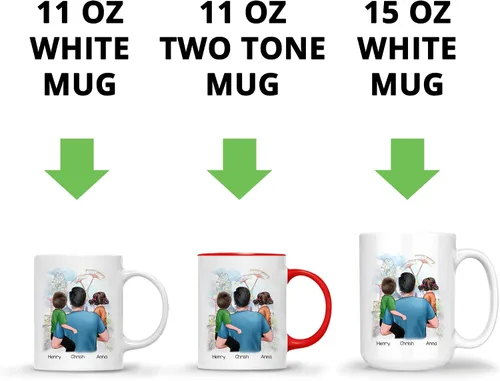 Vista 5 de Gossby Taza personalizada de café para papá, el mejor papá (2 niños en el hombro de papá), regalo personalizado de 11 onzas y 15 onzas para papá, 2