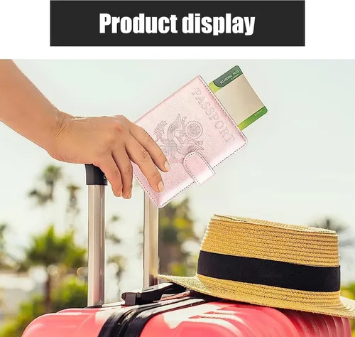Vista 5 de Paquete de 1 funda de piel sintética para pasaporte y tarjeta de vacunación, funda funcional para documentos de viaje, múltiples ranuras