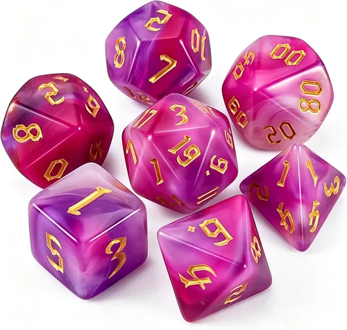 Vista 10 de QMAY - Juego de dados para DND, 7 dados poliédricos con bolsa de dados para juegos de mesa D&D