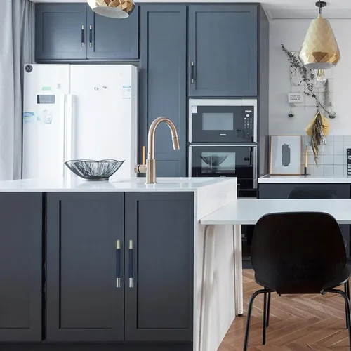 Vista 8 de Tirador de cuero azul de 3.78 pulgadas para armario, pomos de acero cepillado, accesorios modernos para muebles