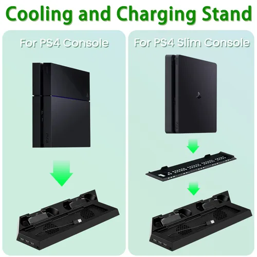 Vista 6 de OSTENT Dual Motors Cooling Fan Radiator Charger Station USB Hub Vertical Stand for Sony PS4Slim Console
