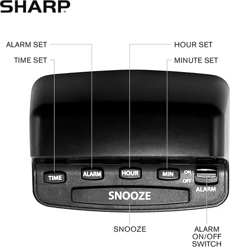 Vista 4 de Sharp Reloj despertador digital con controles de estilo de teclado, respaldo de batería, fácil de usar con operación simple, caja negra con pantalla