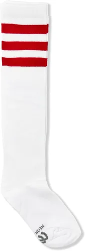 Vista 3 de NEON NATION Calcetines de tubo unisex blancos hasta la rodilla con varias rayas