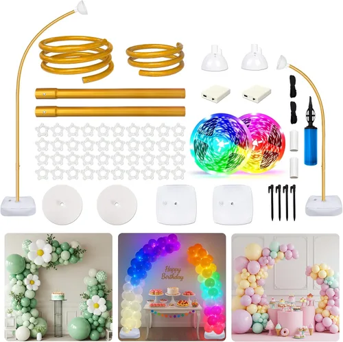 Vista 8 de Kit de arco de globos AerWo 2.85 m y 1.83 m, soporte de arco de globos medio flexible con base, marco de globos para piso, telón de fondo para boda