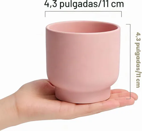 Vista 2 de LB 4.3 Inch Pink Ceramic Flower Plant Pot, Small Succulent Planters Rosa