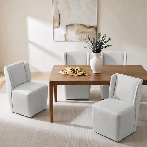 Vista 12 de KISLOT Juego de 1 sillas de comedor tapizadas con ruedas ocultas, color marrón