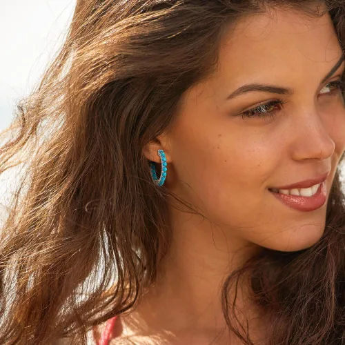 Vista 2 de Hoop Earrings for Women 925 Sterling Silver Halo Round Earrings Natural Blue Topaz Turquoise Citrine Jewelry