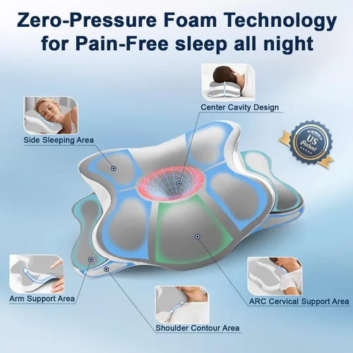 Vista 4 de Almohada de apnea del sueño con alivio del dolor de cuello y ronquidos, almohada cervical ortopédica, almohada ergonómica de espuma viscoelástica