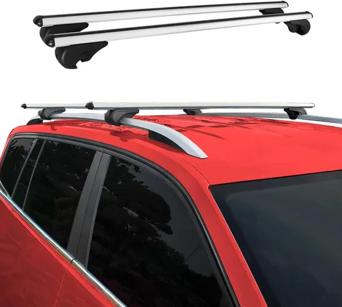 Vista 15 de OMAC Barras transversales de aluminio para VW Touareg 2004-2006, 2 unidades, antirrobo para viajes, kayak, canoa, surf, esquí, snowboard, camping