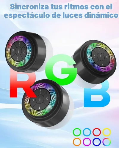 Vista 3 de Altavoz de ducha Bluetooth, IP67 impermeable altavoces portátiles con ventosa, espectáculo de luces, micrófono integrado, mini altavoz para baño