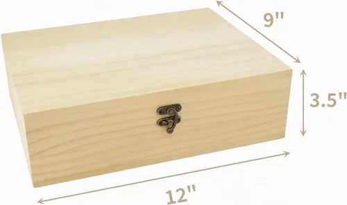 Vista 5 de JJSQ - Caja de almacenamiento de madera pequeña con tapa con bisagras, rectangular, sin terminar, sin pintar, caja de almacenamiento de madera
