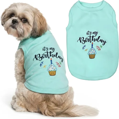 Vista 31 de Camiseta para perro Parisian Pet con palabras bordadas "Es mi cumpleaños" - Camiseta sin mangas para cumpleaños de perro - Chaleco ligero