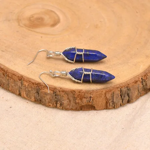 Vista 49 de Pendientes de cristal de punta envuelta en alambre de piedra pulida para mujer Reiki Energy Healing