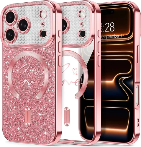 Vista 149 de Hython Funda para iPhone Air con purpurina, compatible con MagSafe Love Heart fundas magnéticas transparentes para teléfono para mujeres y niñas