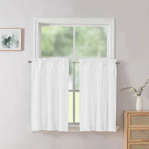 Vista 30 de Chyhomenyc Uptown - Cortinas negras de 24 pulgadas de largo, 2 paneles, cortinas cortas de seda sintética para oscurecer la habitación, cortinas