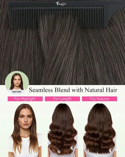 Vista 86 de YoungSee Extensiones de Cabello Humano con Cinta Balayage Extensiones de Cabello con Cinta Marrón Oscuro Extensiones de Cabello con Cinta Ombre
